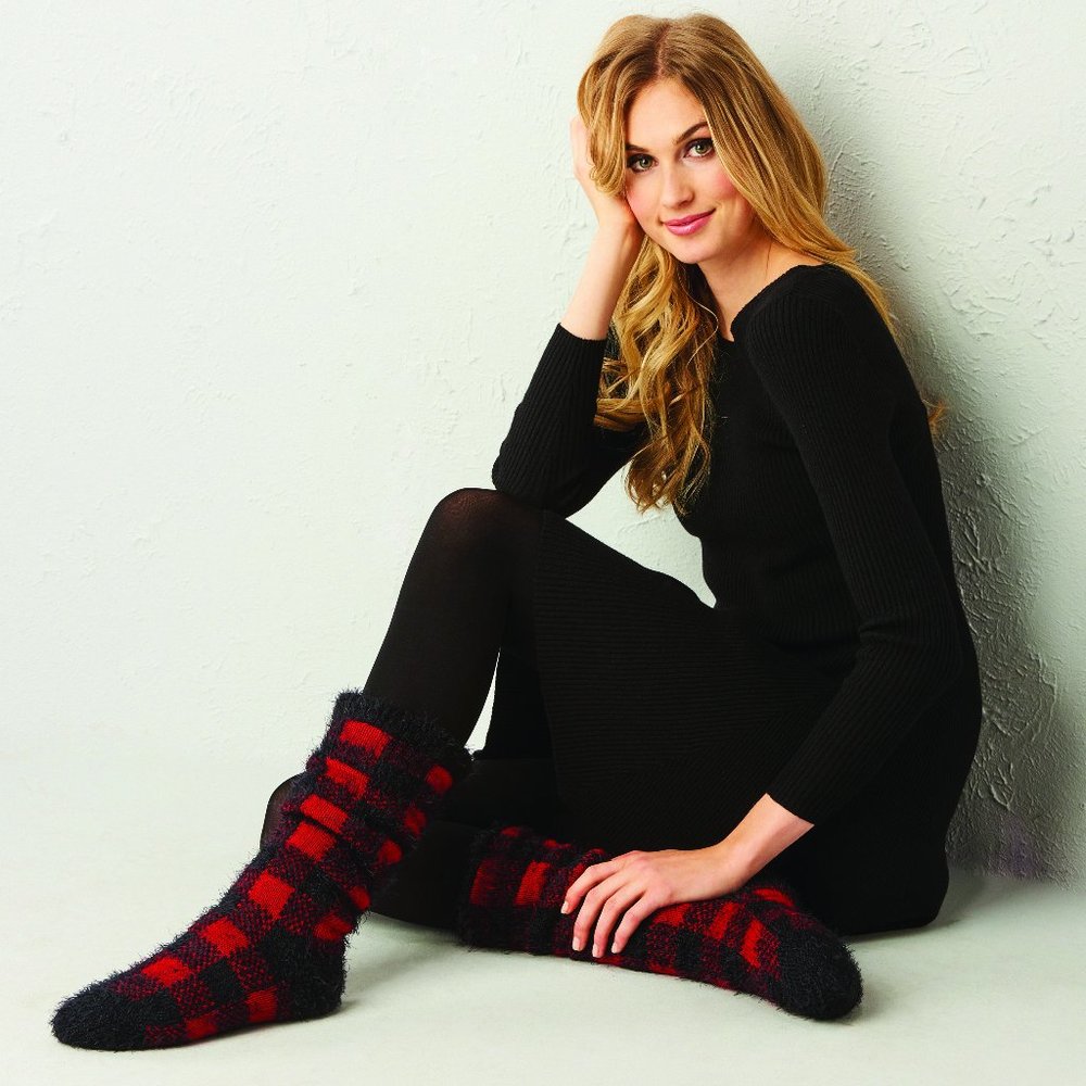 Charlie Paige Plaid Sherpa Lined Slipper Socks